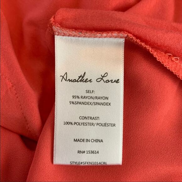Another Love CORAL ORANGE V NECK OPEN BACK SHORT SLEEVE TEE SMALL - Picture 5 of 5